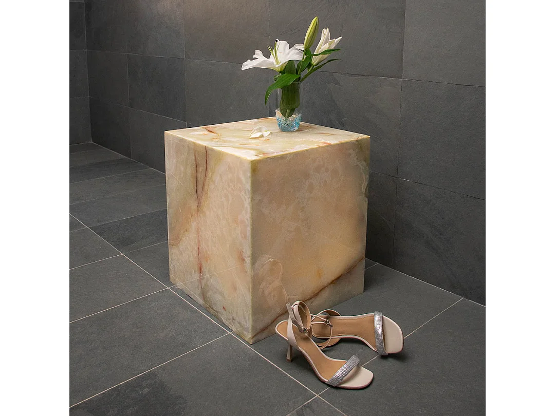 Mesa de centro bloco de mármore em ônix verde claro