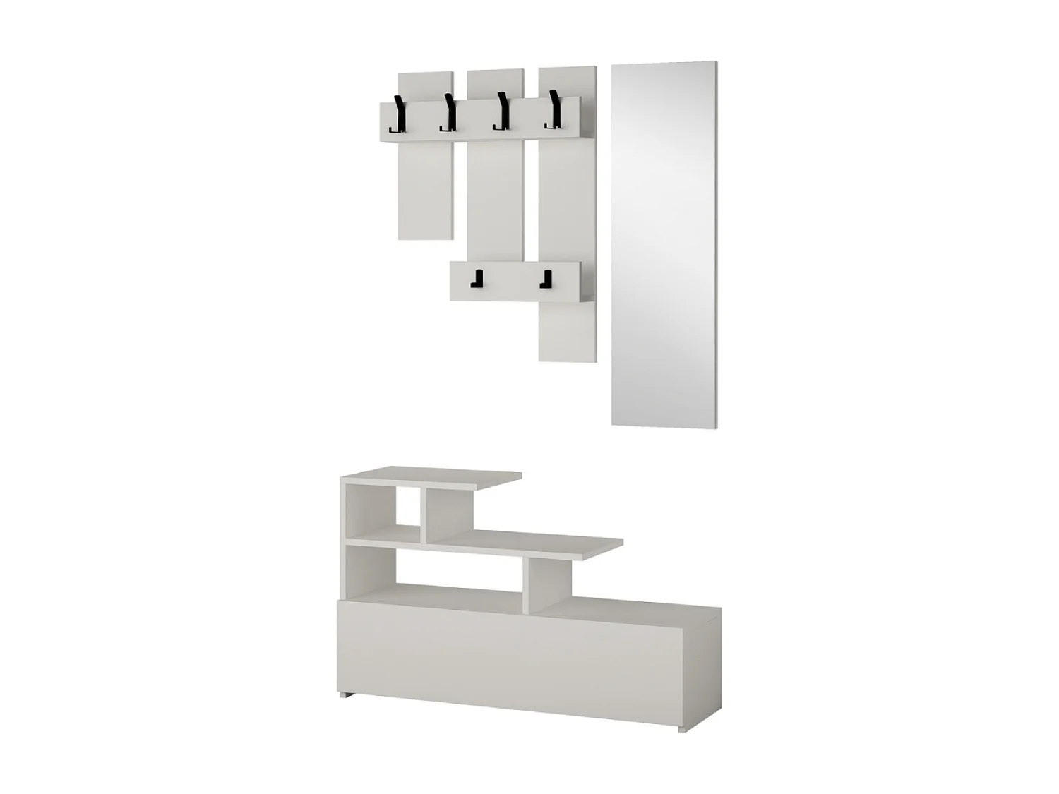 Mueble recibidor efecto madera con perchero, almacenaje y espejo MESTY