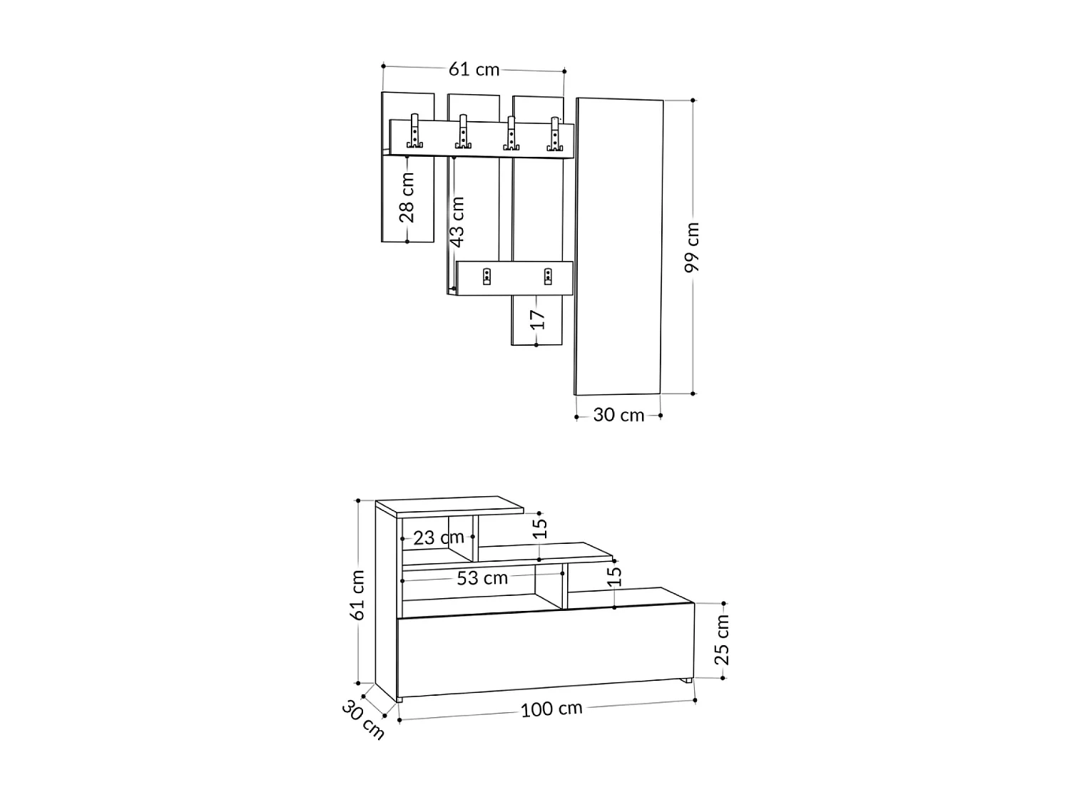 Mueble recibidor efecto madera con perchero, almacenaje y espejo MESTY