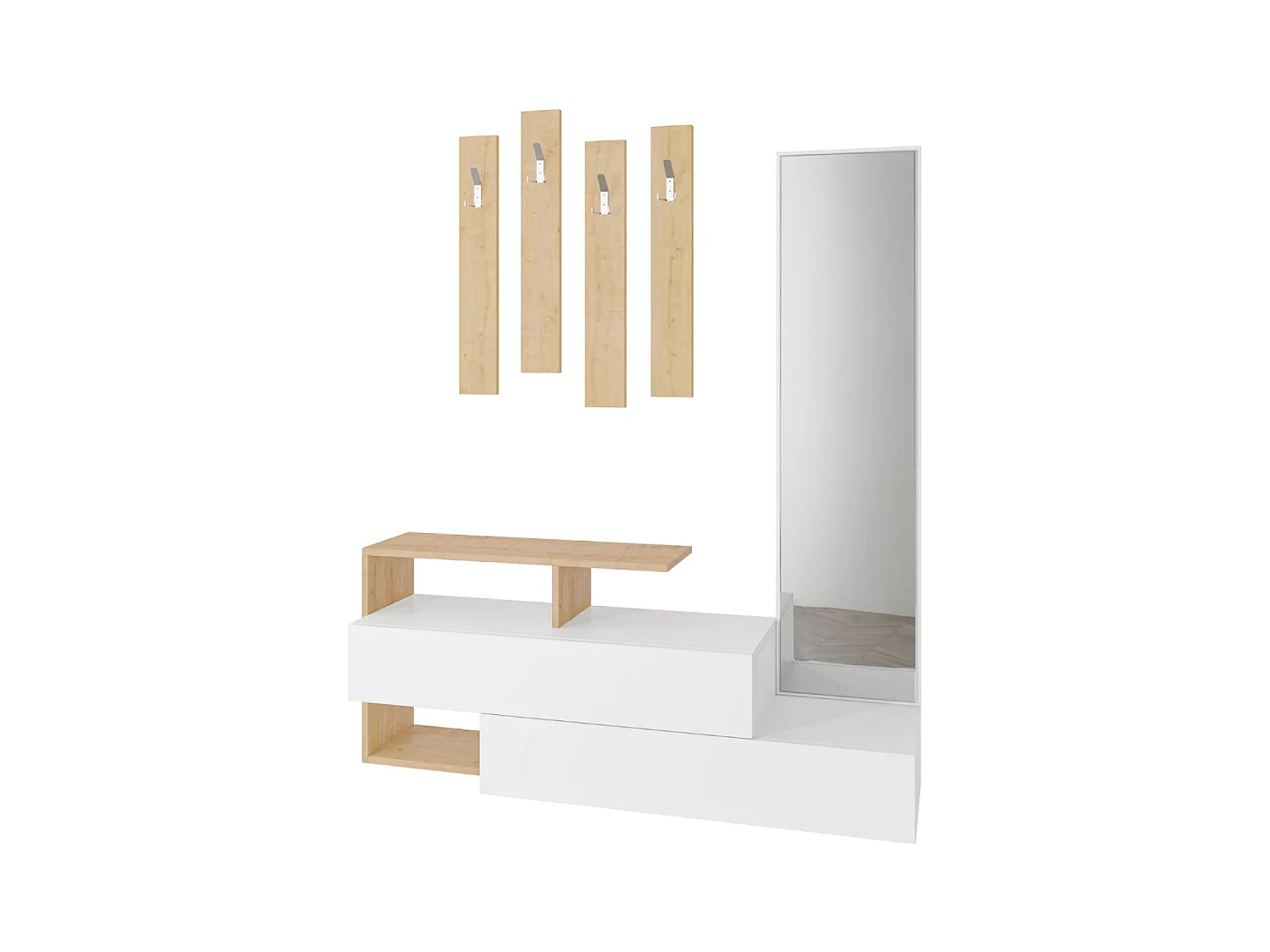 Meuble d'entrée bois-blanc et porte-manteaux RAMAR