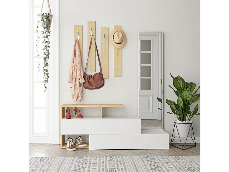 Kapstok en Spiegel van Hout/Wit voor de Hal - Moderne Entree Organizer