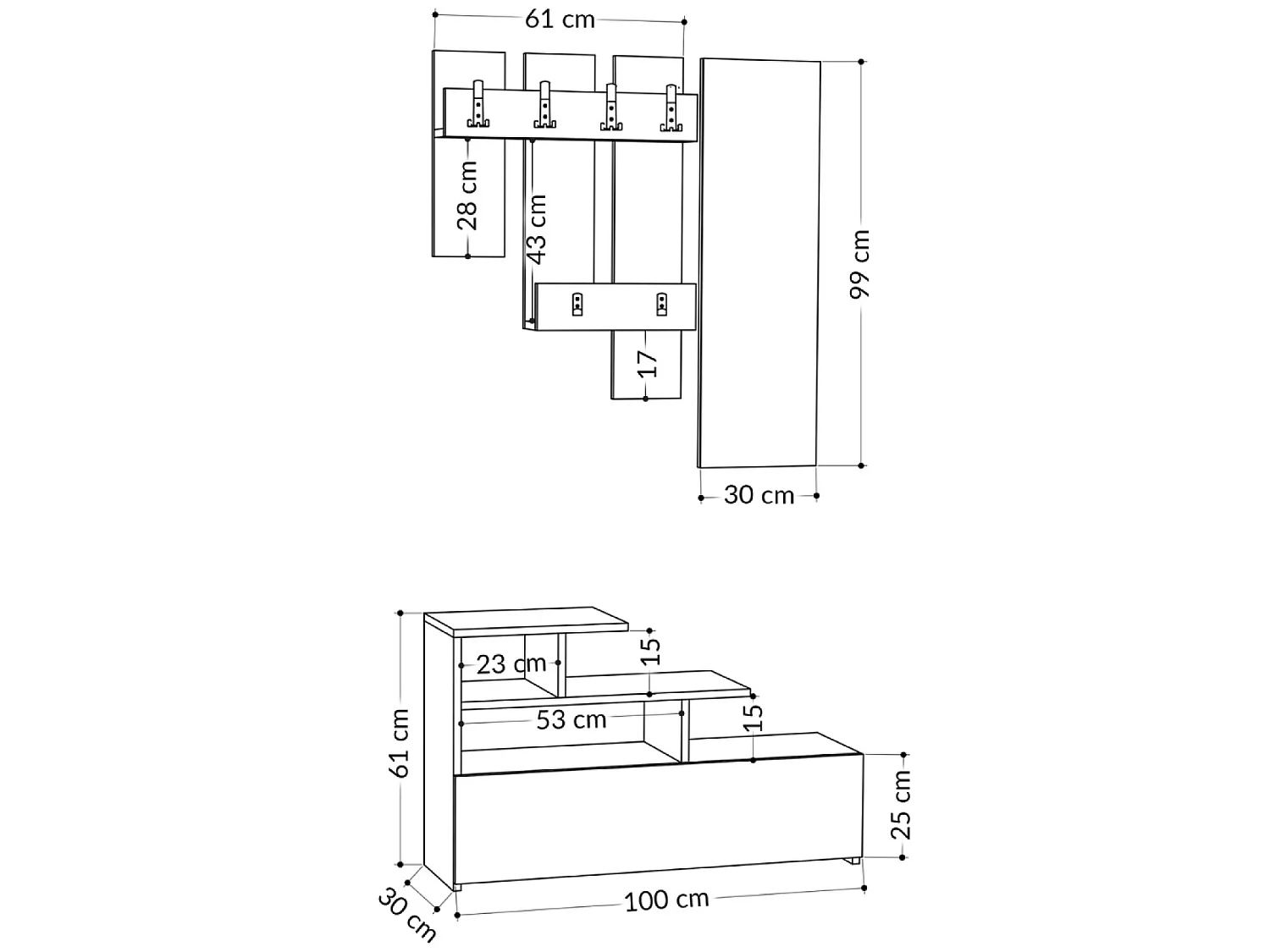 Meuble d'entrée effet bois avec porte manteau, rangement et miroir MESTY