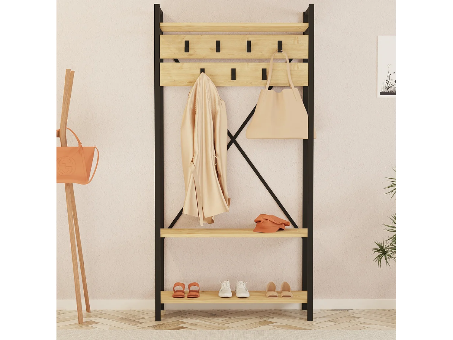 Mesa de centro de madera efecto piedra de 2 nichos ALBIN