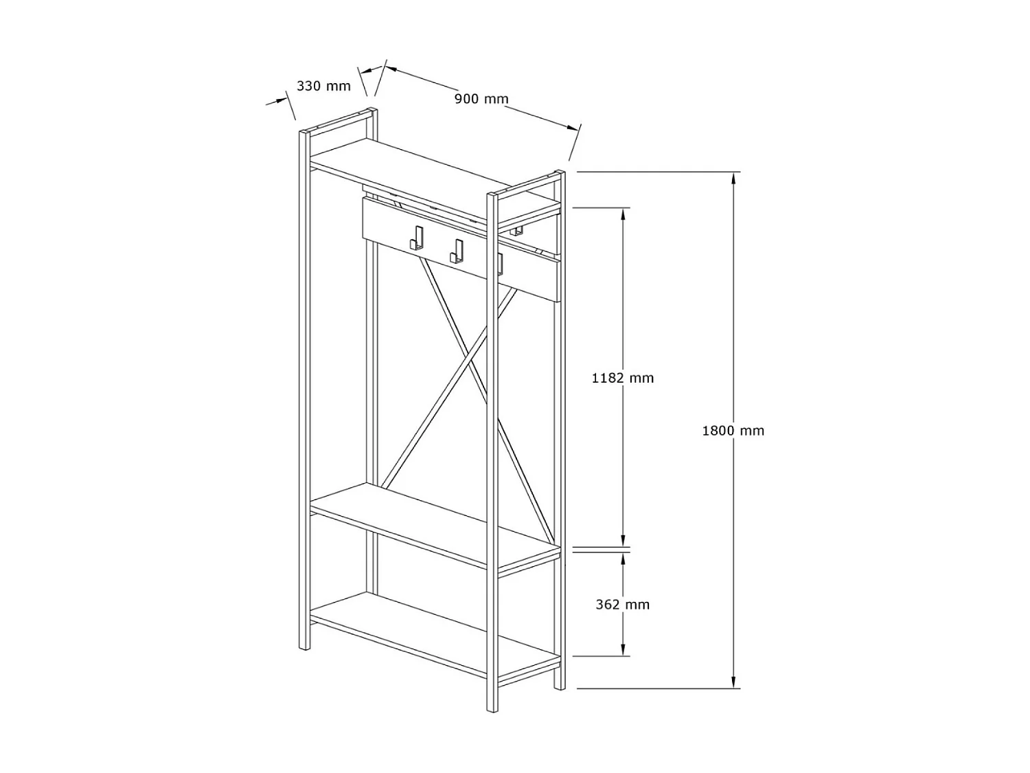 Meuble d'entrée style industriel avec étagères et porte-manteaux LUBIN
