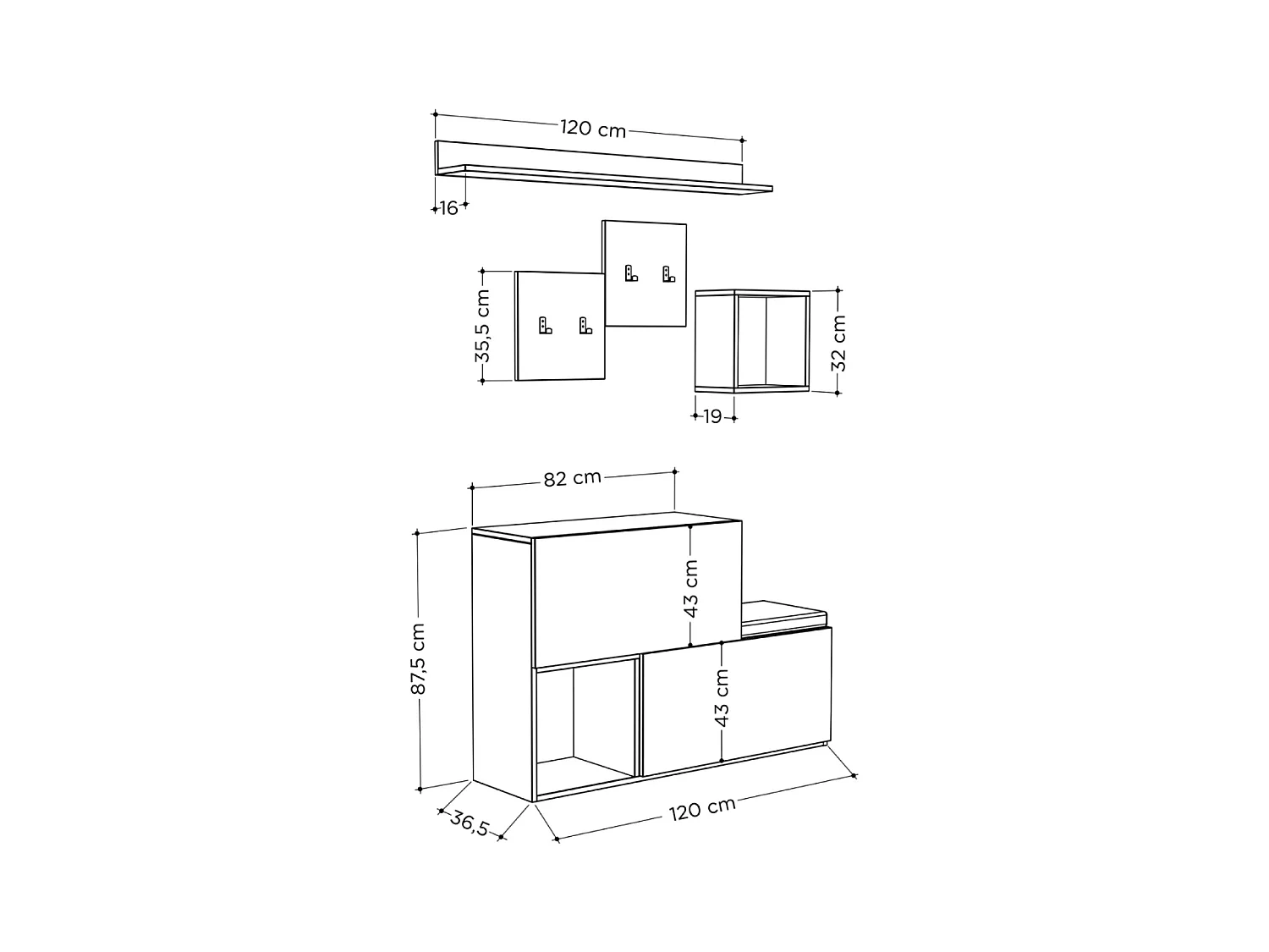 Meuble d'entrée blanc avec rangements et porte-manteaux INGA