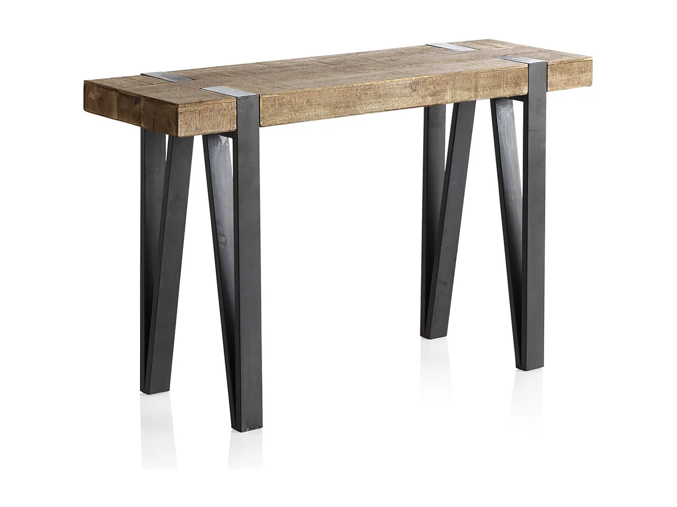 Table console en bois avec pieds en métal