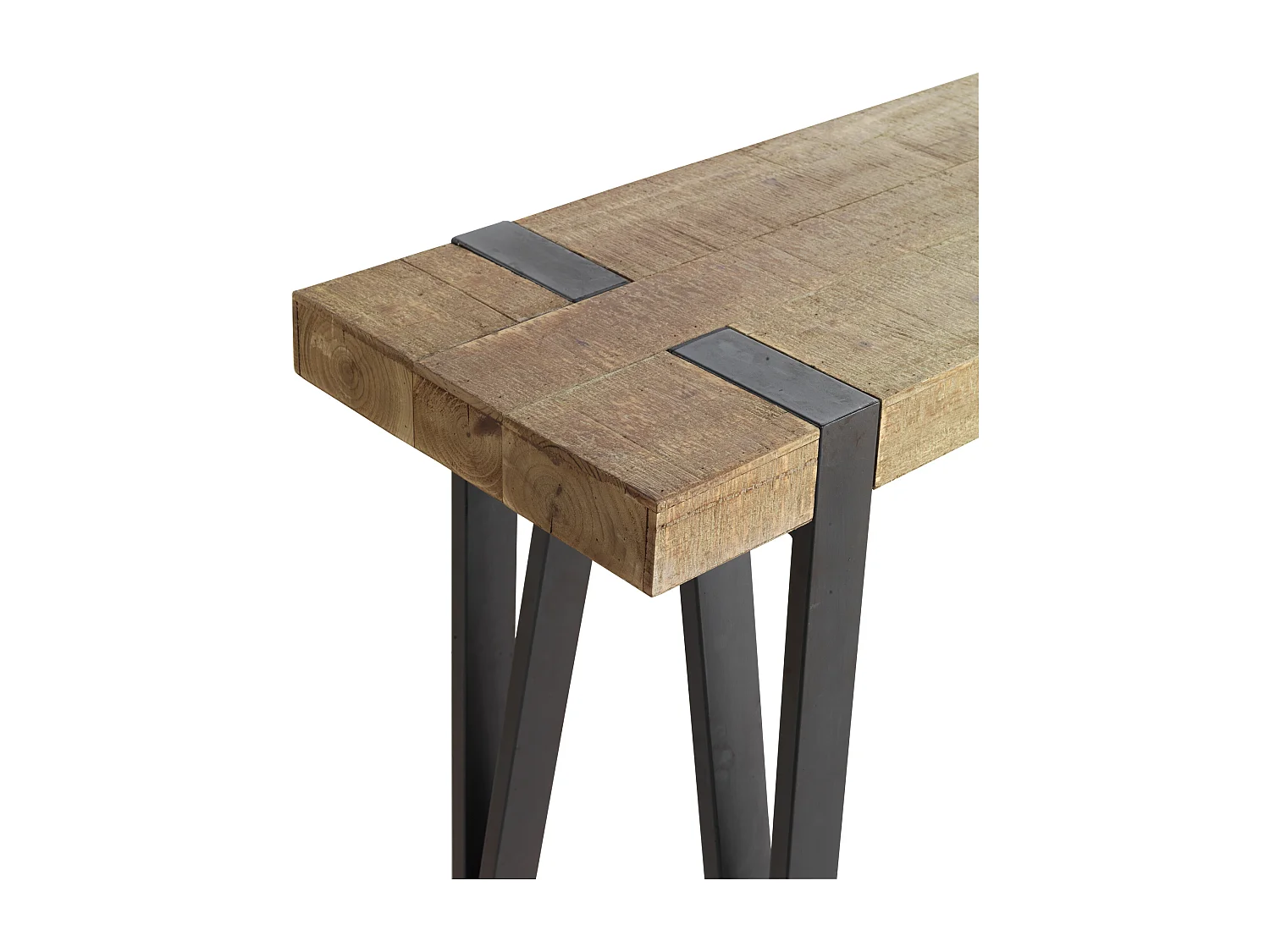 Table console en bois avec pieds en métal
