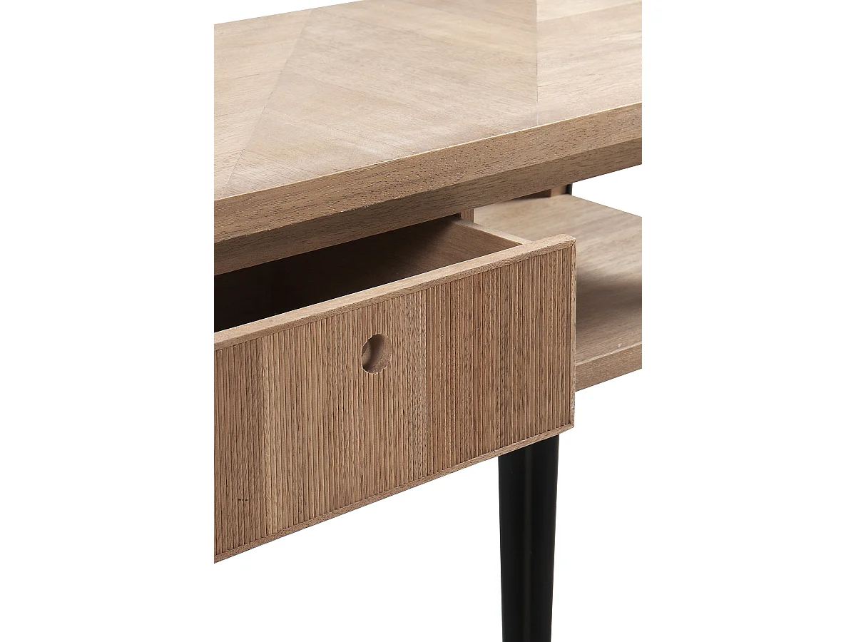 Consolle in legno di frassino con cassetto e gambe in metallo