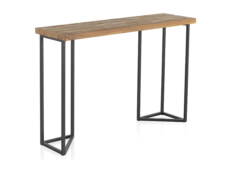 Konsolentisch aus altem Ulmenholz mit Metallbeine