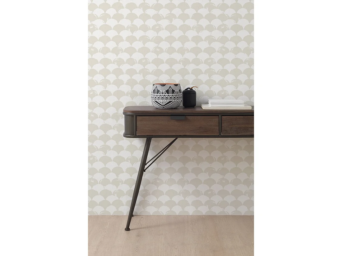 Console en métal avec plateau en bois et 2 tiroirs en bois