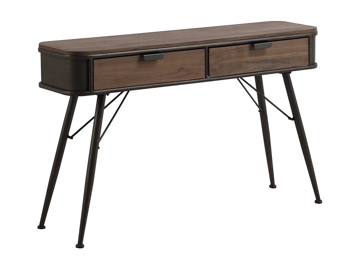 Console en métal avec plateau en bois et 2 tiroirs en bois