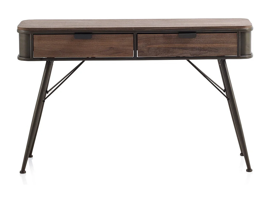 Console en métal avec plateau en bois et 2 tiroirs en bois