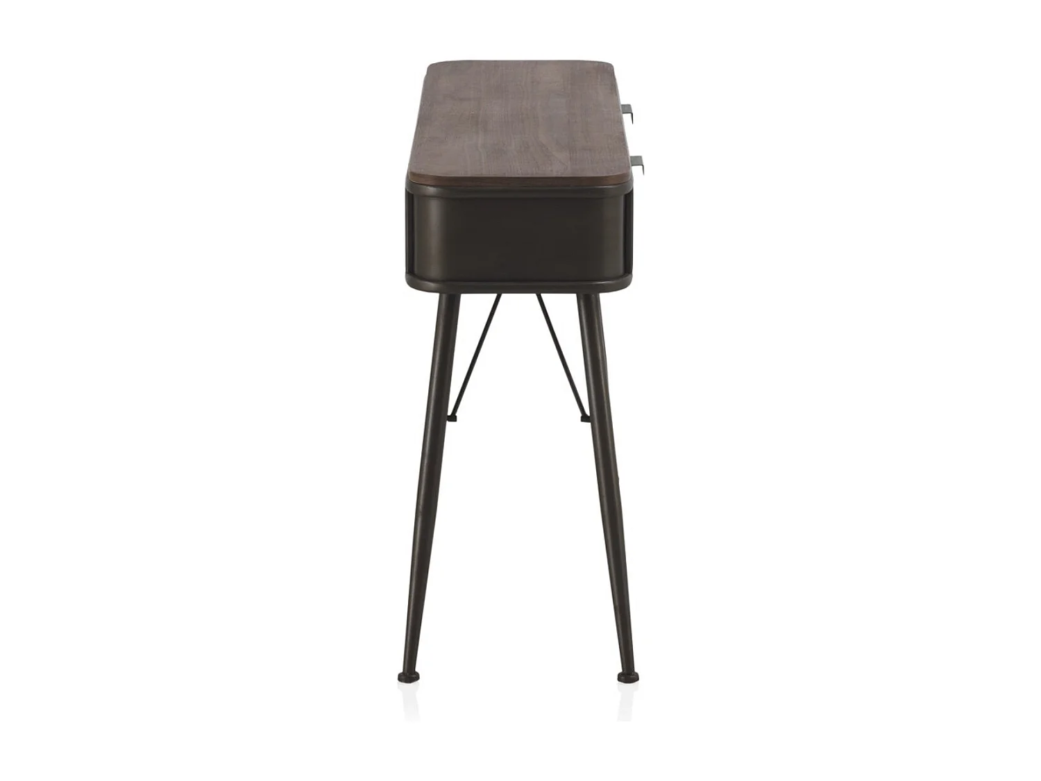 Console en métal avec plateau en bois et 2 tiroirs en bois