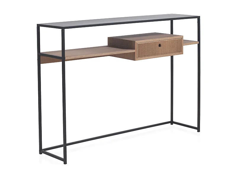 Konsolentisch aus Eschenholz mit Schublade und Metallstruktur