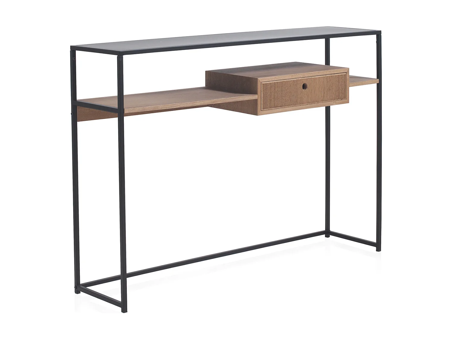 Konsolentisch aus Eschenholz mit Schublade und Metallstruktur