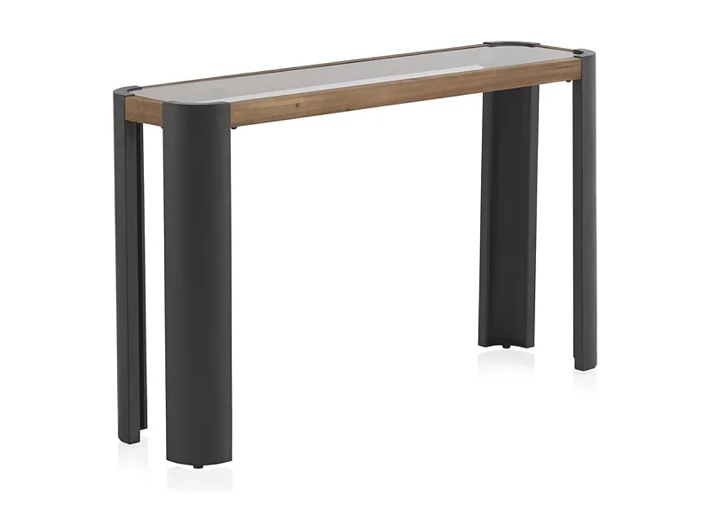 Konsole aus Metall mit Holz und Glas