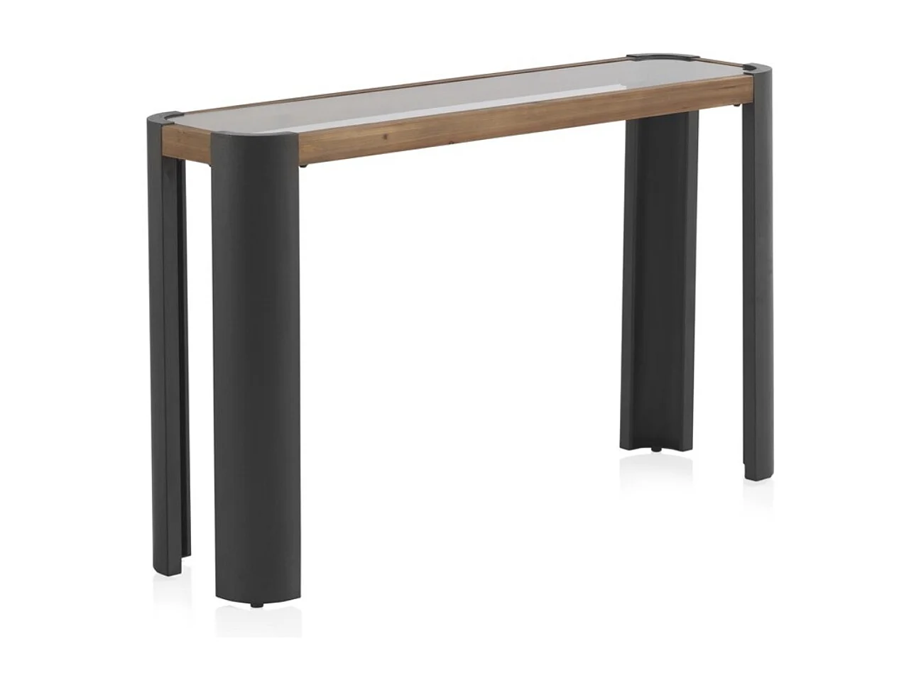 Konsole aus Metall mit Holz und Glas