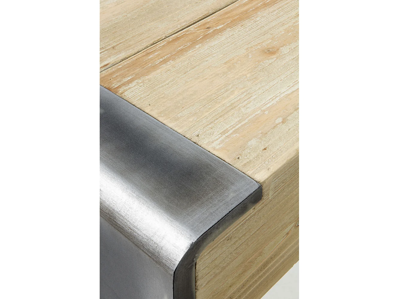 Table console plaquée en sapin et côtés laqués en couleur métallique