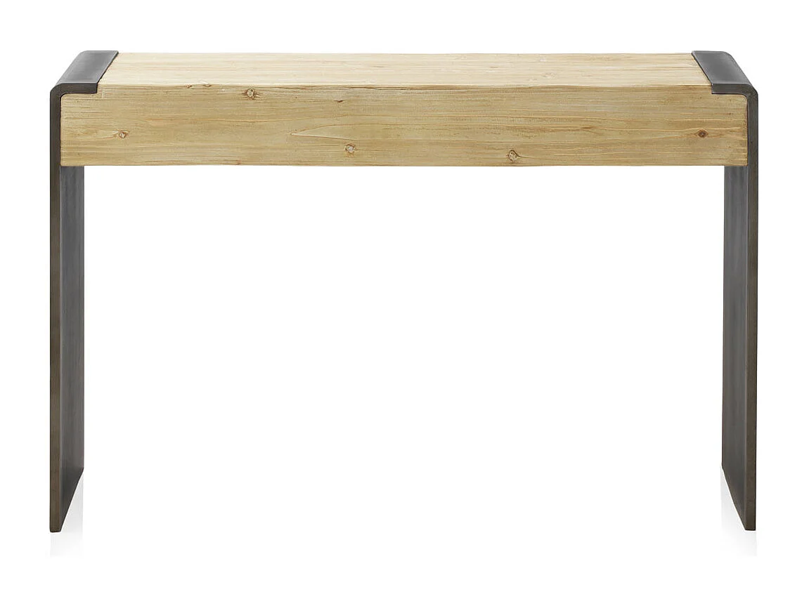 Table console plaquée en sapin et côtés laqués en couleur métallique