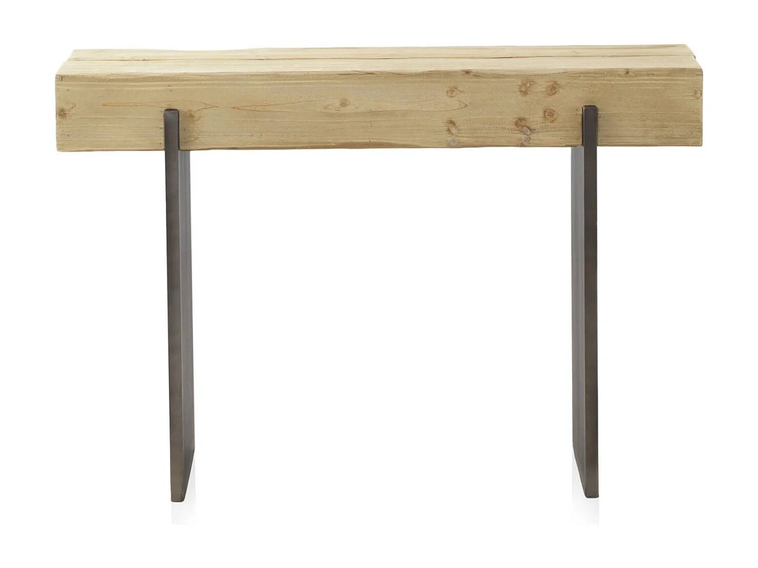 Consolle impiallacciata in abete con gambe laccate metallizzate