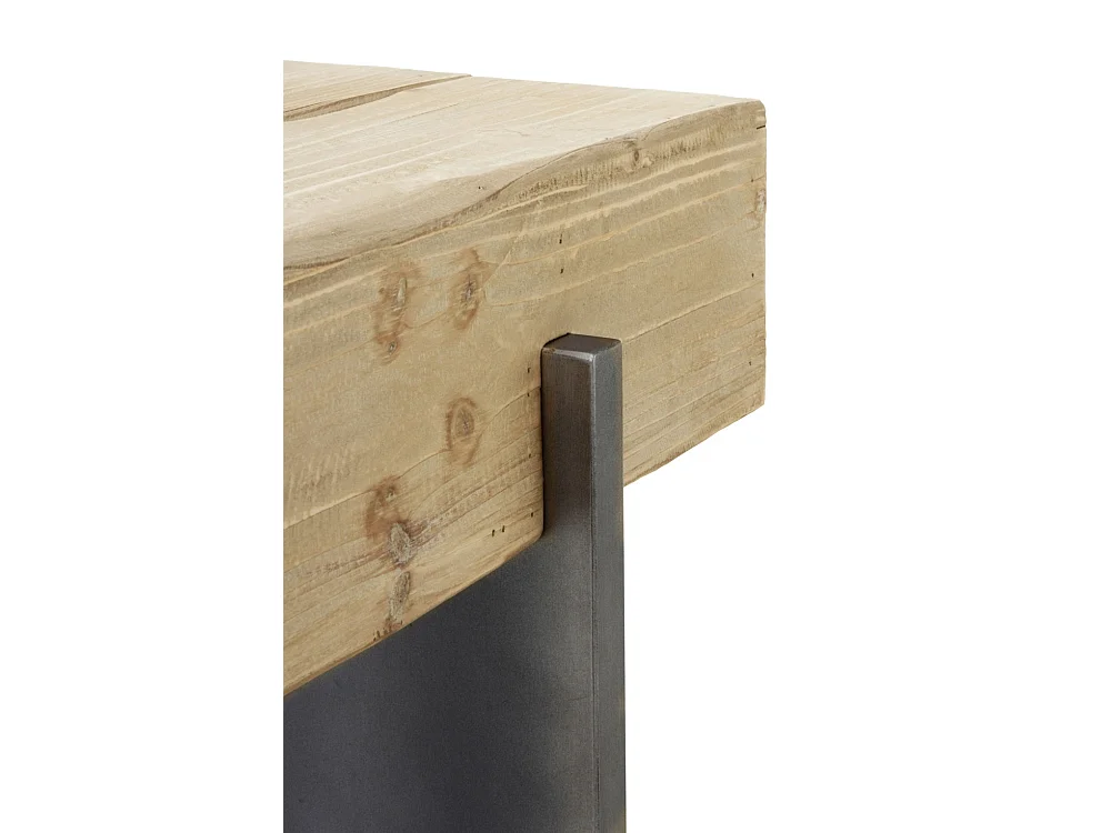 Table console plaquée en épicéa avec pieds laqués en métallique