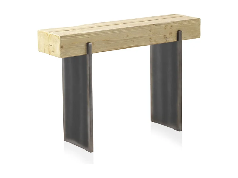 Consolle impiallacciata in abete con gambe laccate metallizzate