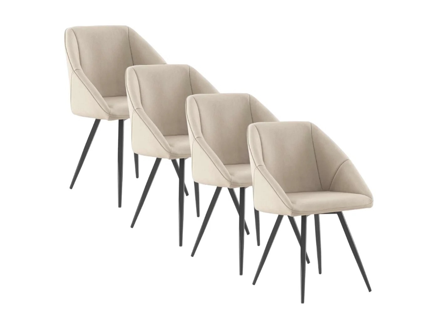 Lot de 4 fauteuils tapissés beige avec pieds en métal noir