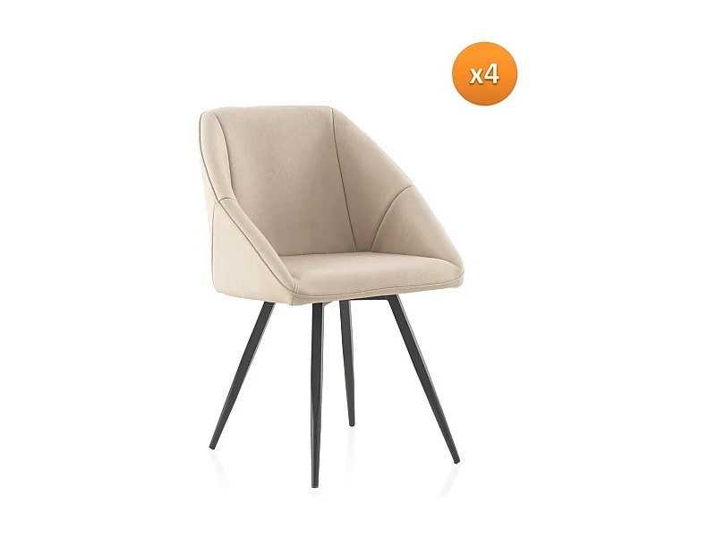 Set 4 poltrone imbottite beige con gambe in metallo nero
