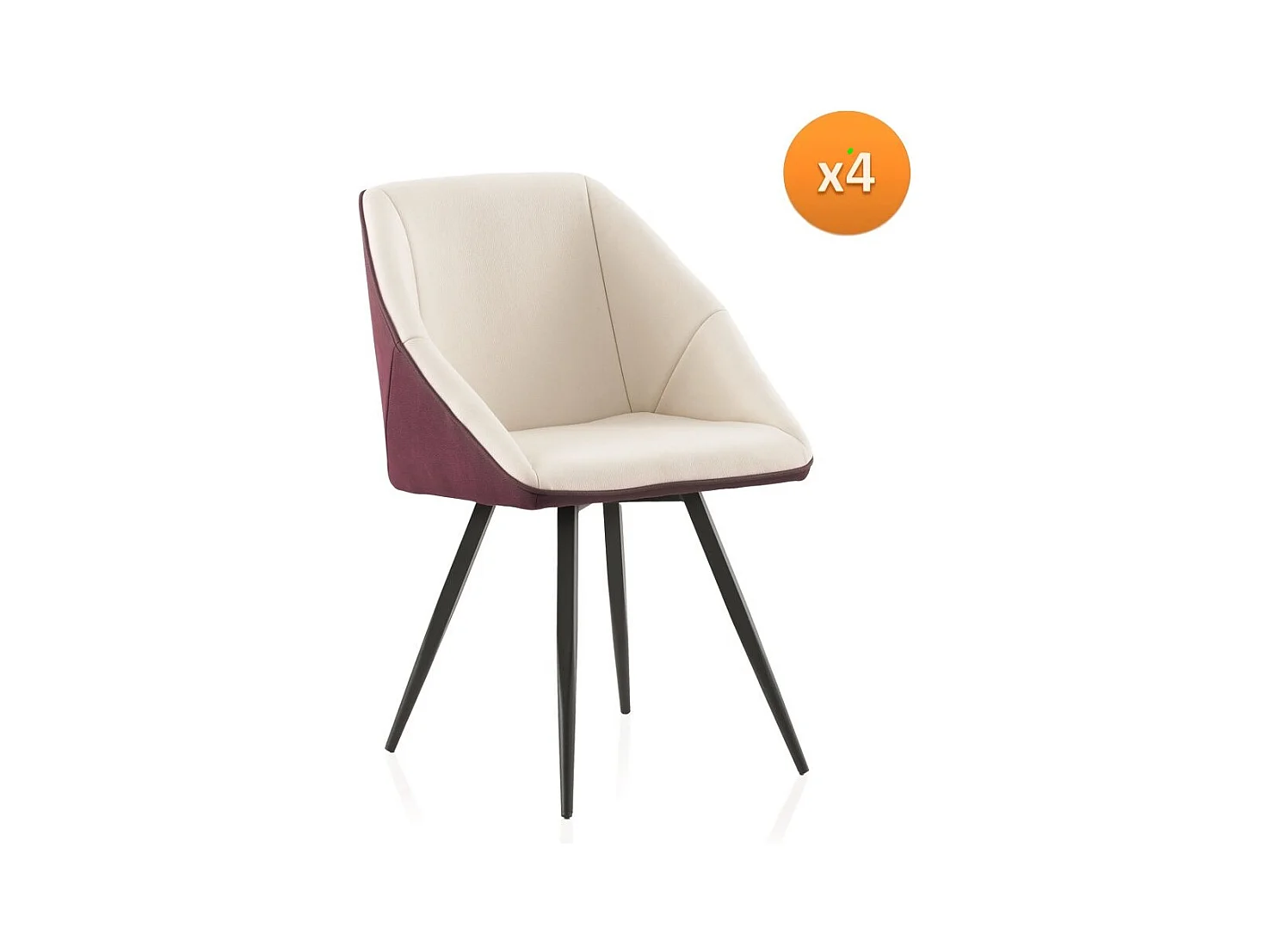 Lot de 4 fauteuils blanc/bordeaux avec pieds en métal noir