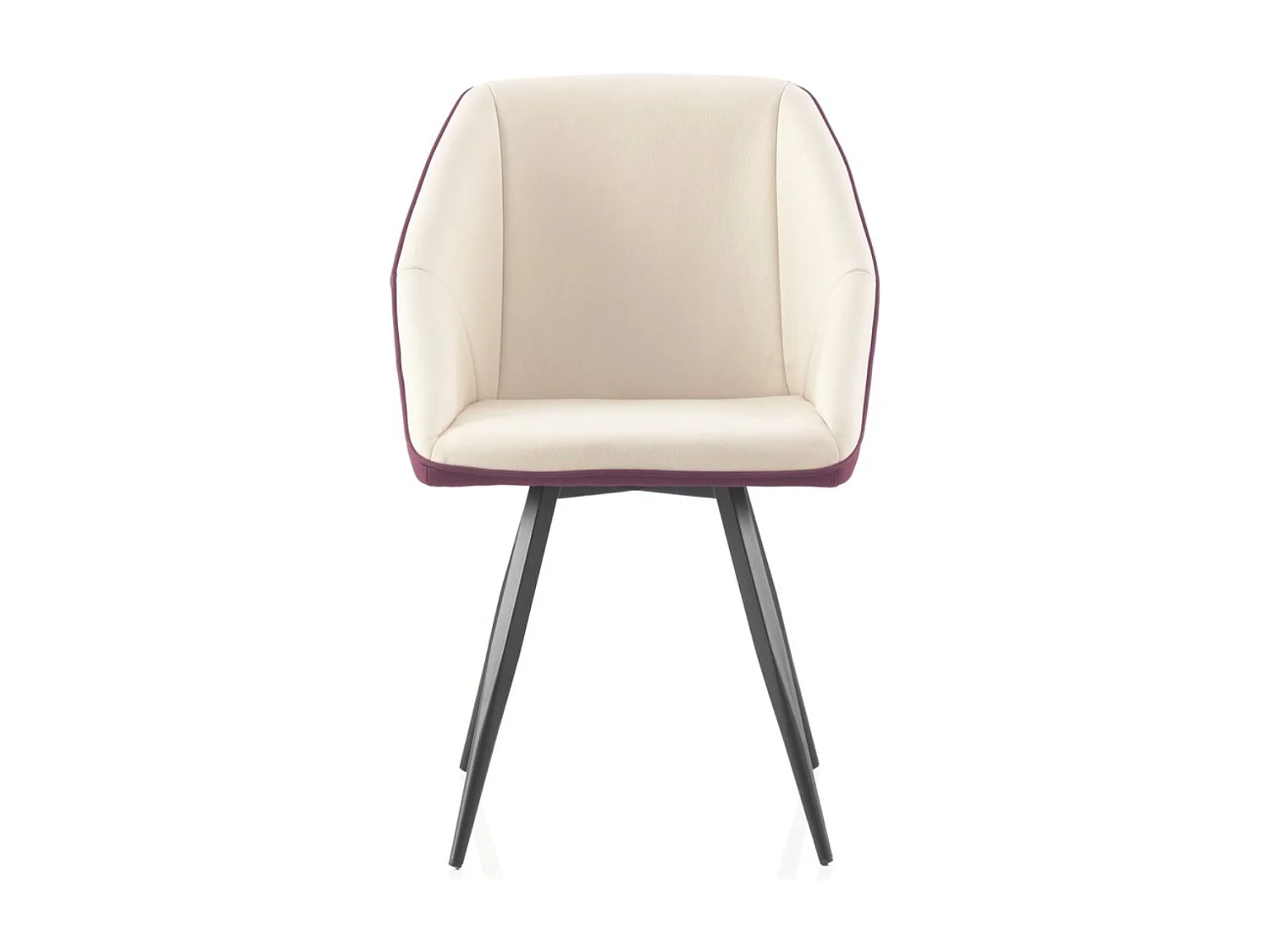 Set van 4 fauteuils in wit/bordeauxrood met zwarte metalen poten