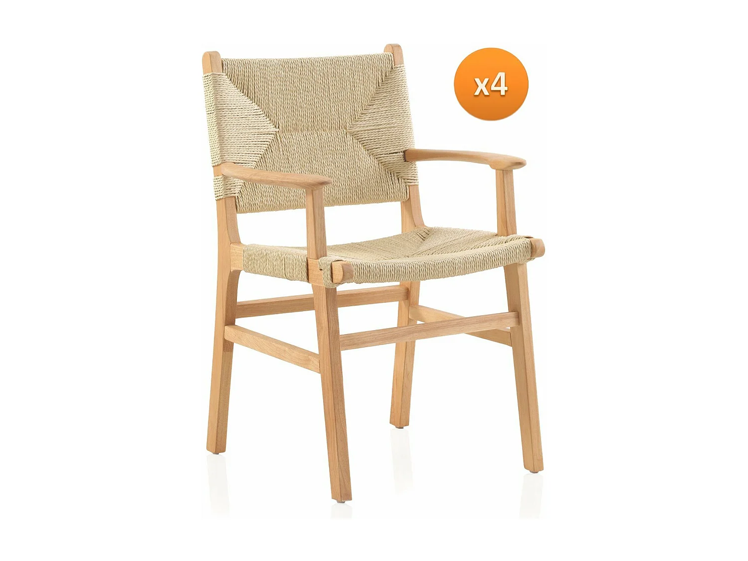 pack 4 sillones madera de hevea con asiento y respaldo trenzado