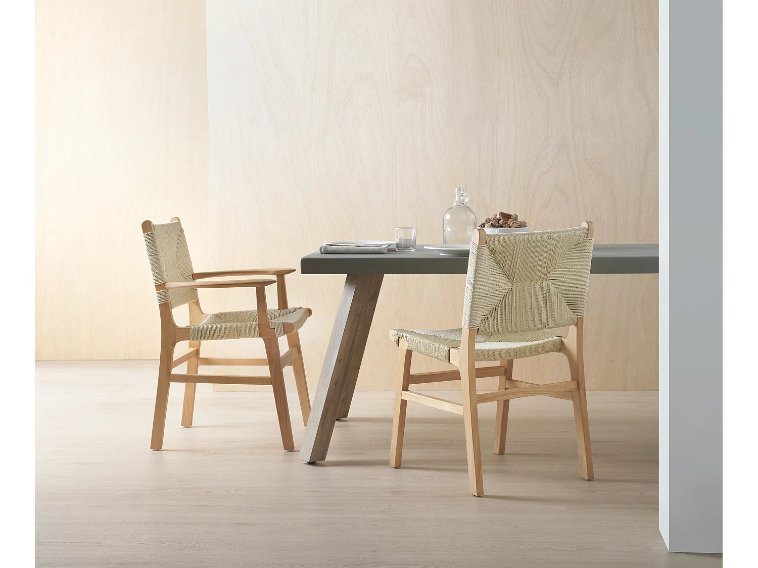 pack 4 sillones madera de hevea con asiento y respaldo trenzado