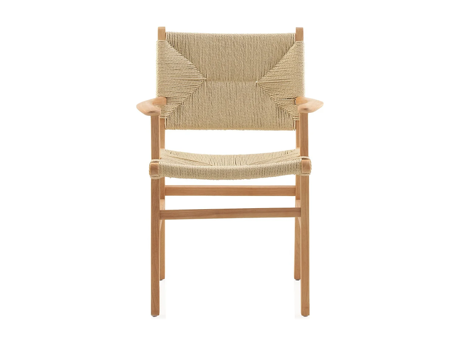 Set van 4 fauteuils van rubberhout met gevlochten zitting en rugleuning