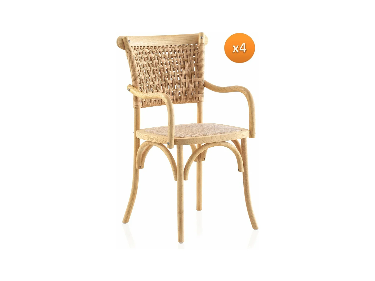 Set 4 sedie in legno di olmo con seduta e schienale intrecciati