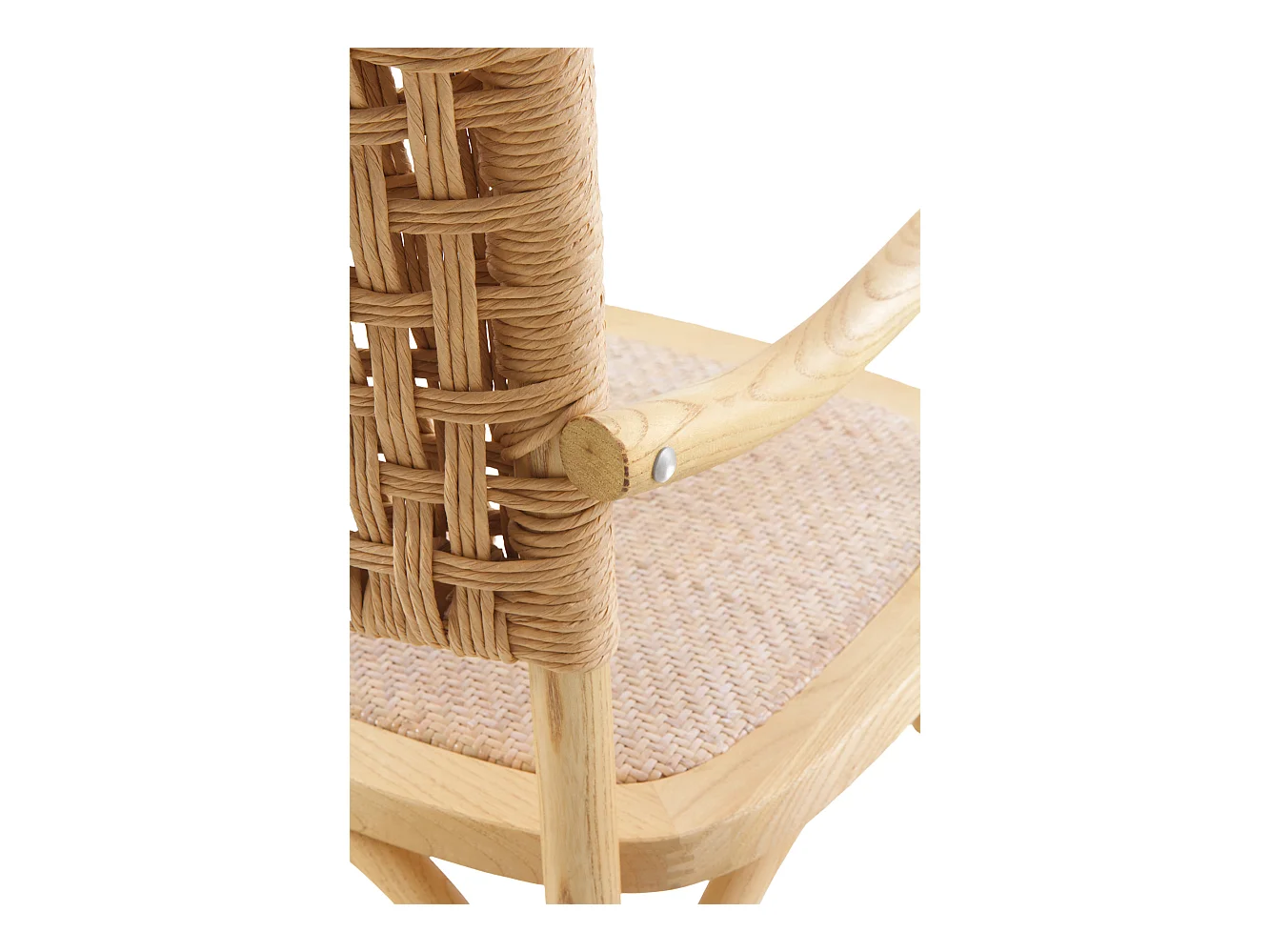 Set 4 sedie in legno di olmo con seduta e schienale intrecciati