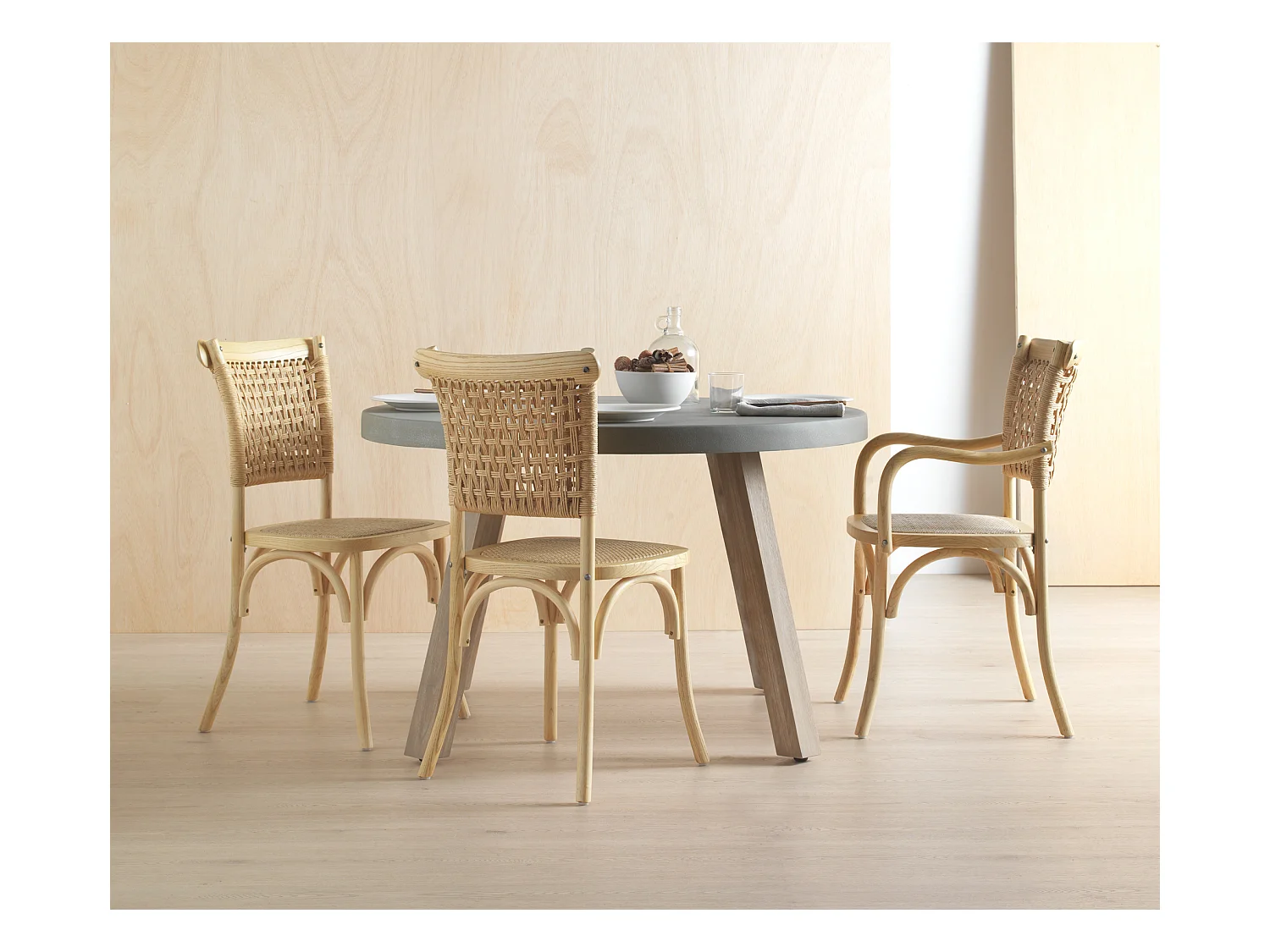 Set 4 sedie in legno di olmo con seduta e schienale intrecciati