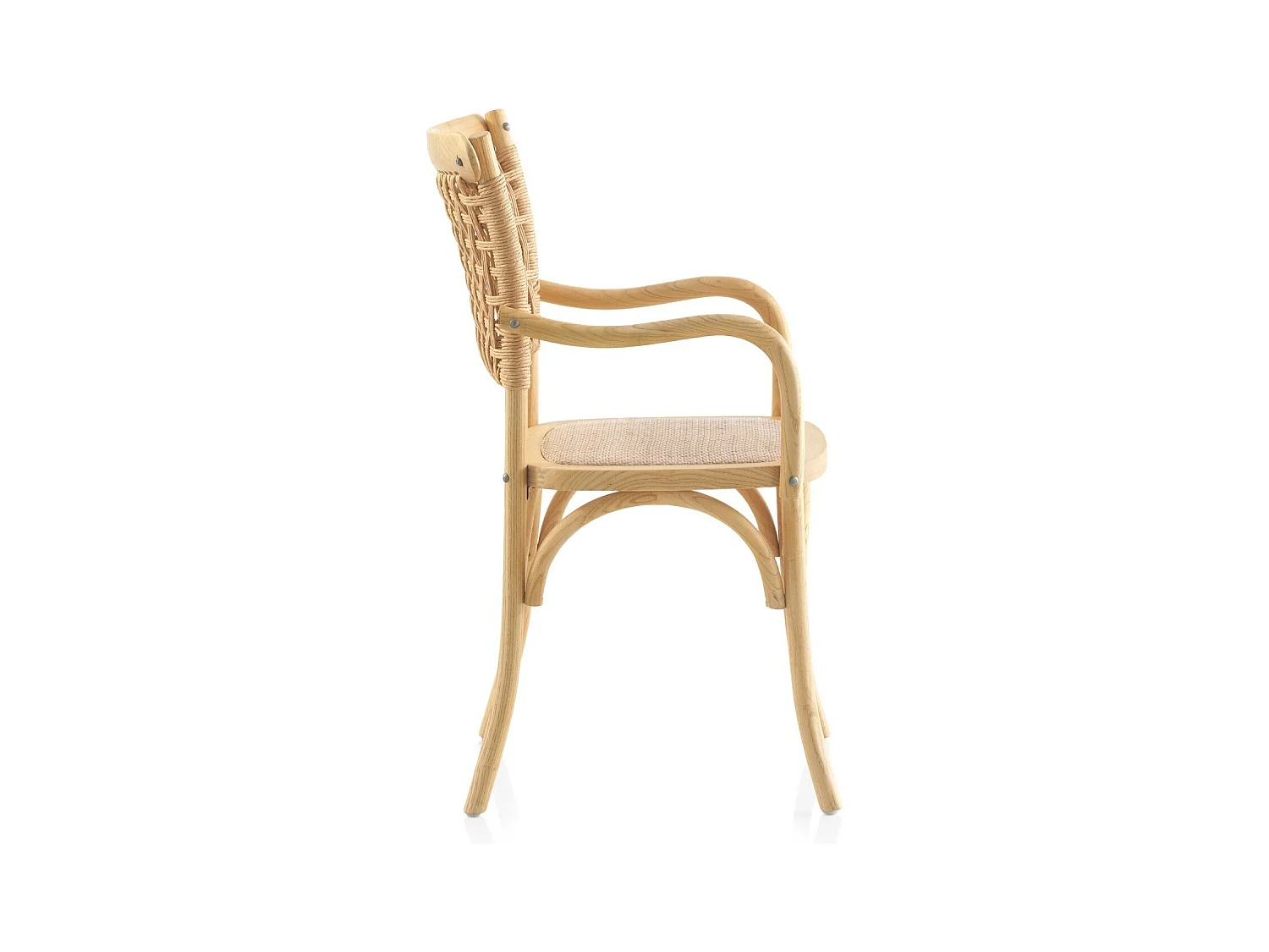 Set 4 sedie in legno di olmo con seduta e schienale intrecciati