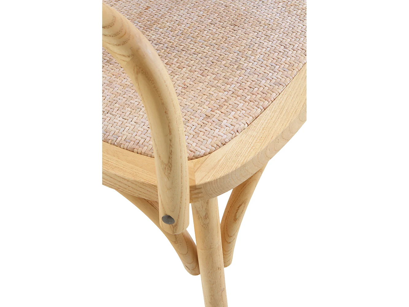 Set van 4 fauteuils van iepenhout met gevlochten zitting en rugleuning