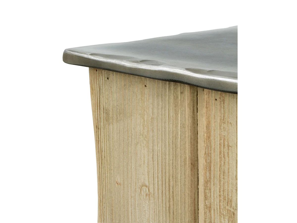 Kruk met zitting in metallic lak en onderstel van vurenhout