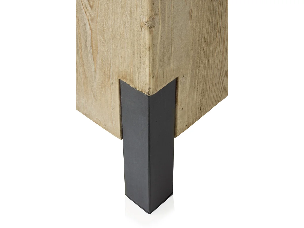 Hocker aus Fichtenfurnier mit metallfarbig lackierten Beinen