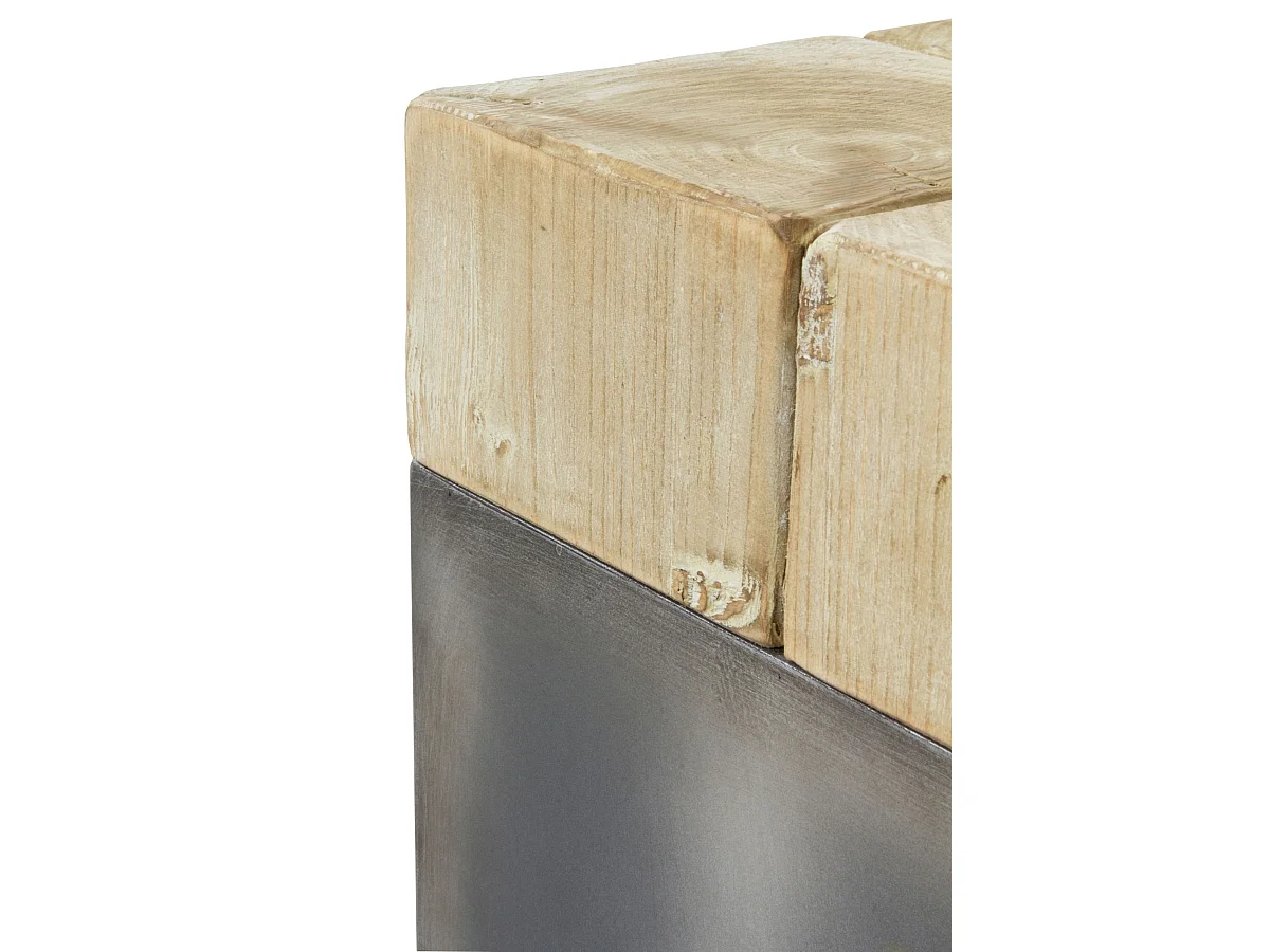 Hocker aus Fichtenfurnier mit metallisch lackiertem Sockel