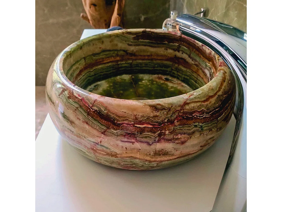 Lavabo redondo de piedra de ónix verde de alta calidad