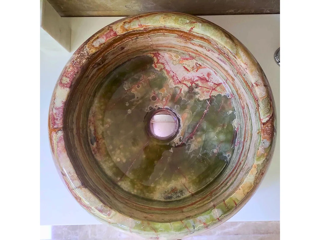 Lavabo redondo de piedra de ónix verde de alta calidad