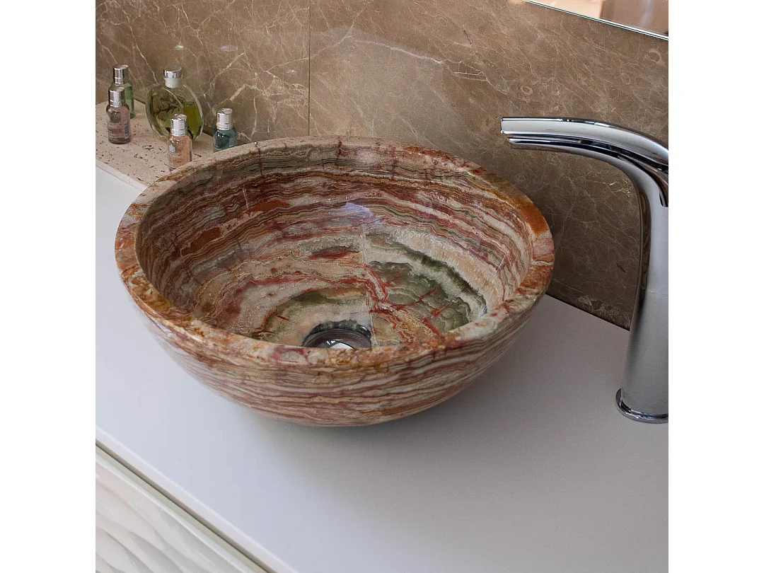 Lavabo de piedra de ónix verde redondo