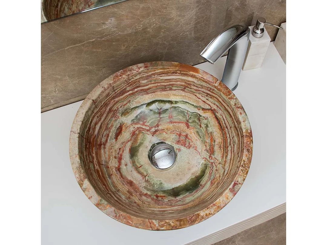 Lavabo de piedra de ónix verde redondo