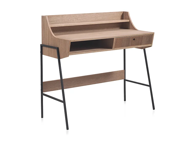 Escritorio madera fresno con cajón y patas metálicas