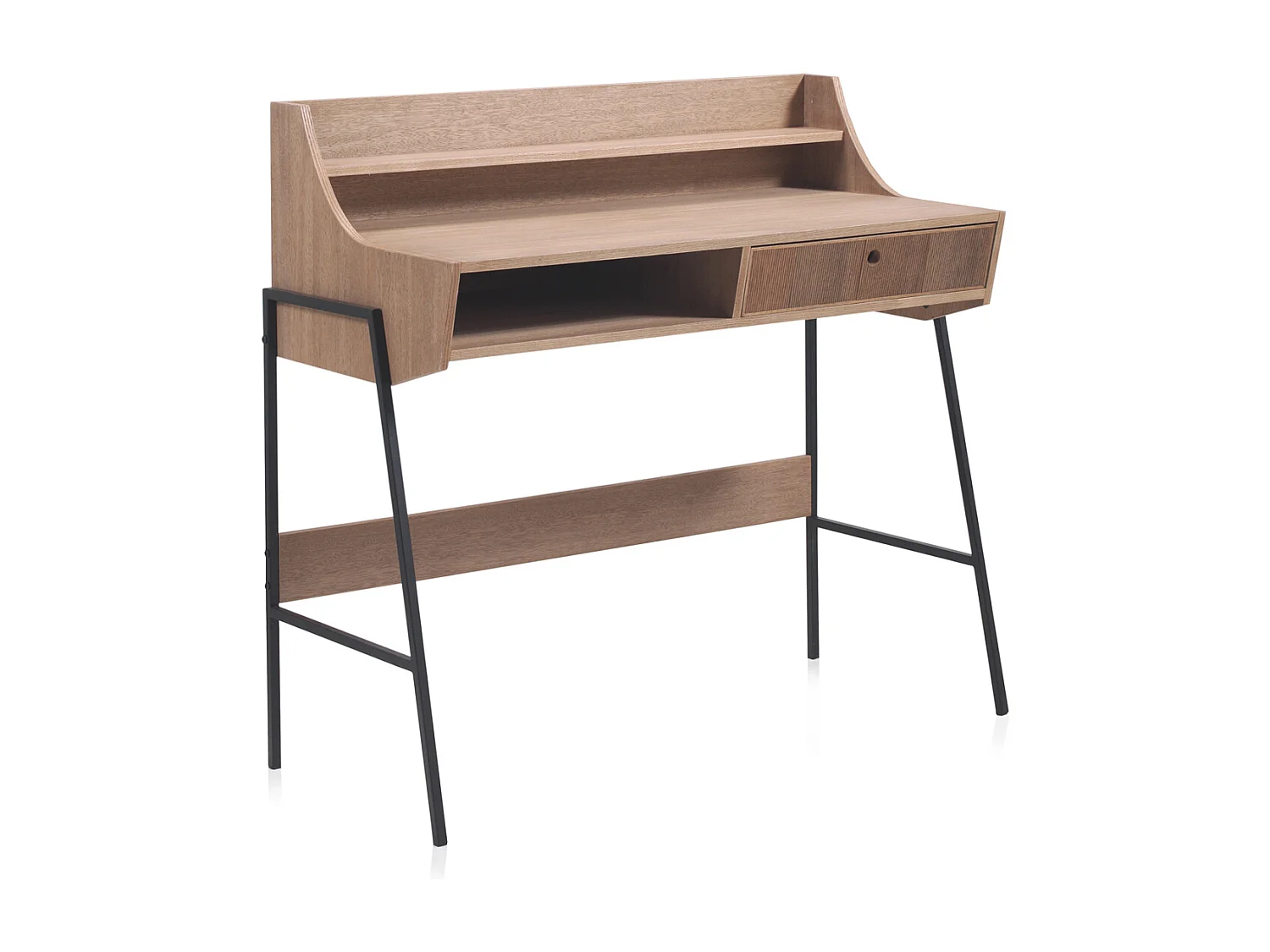 Scrivania in legno di frassino con cassetto e gambe in metallo