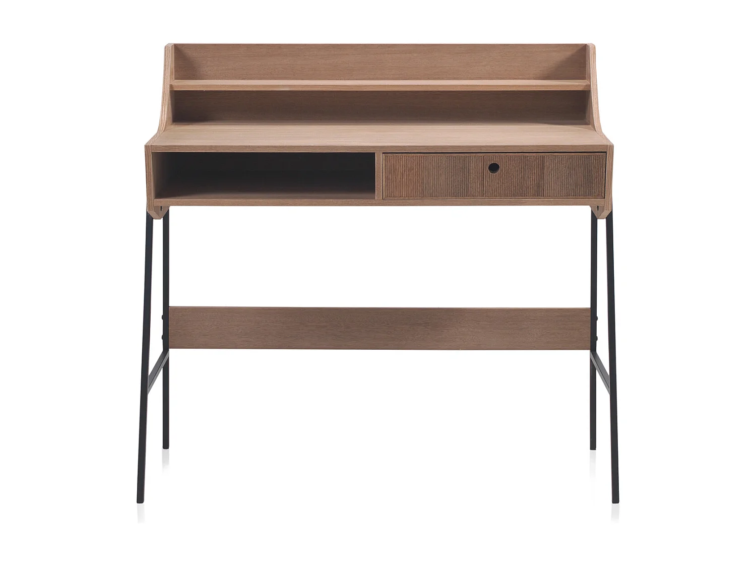 Scrivania in legno di frassino con cassetto e gambe in metallo