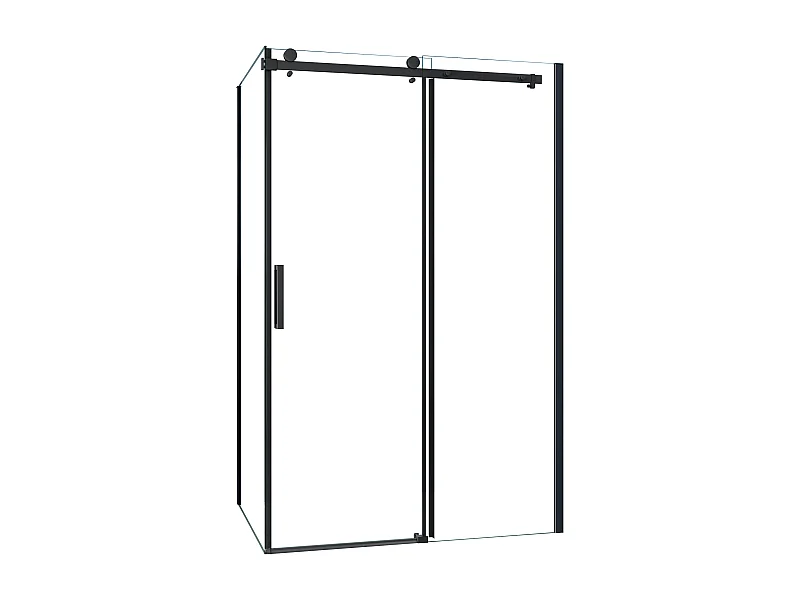 Porta de duche correr frontal com um Painel lateral Perfil preto mate Vidro temperado 8mm com tratamento anti-calcário (975-995)x(783-803)x2000mm-AICA