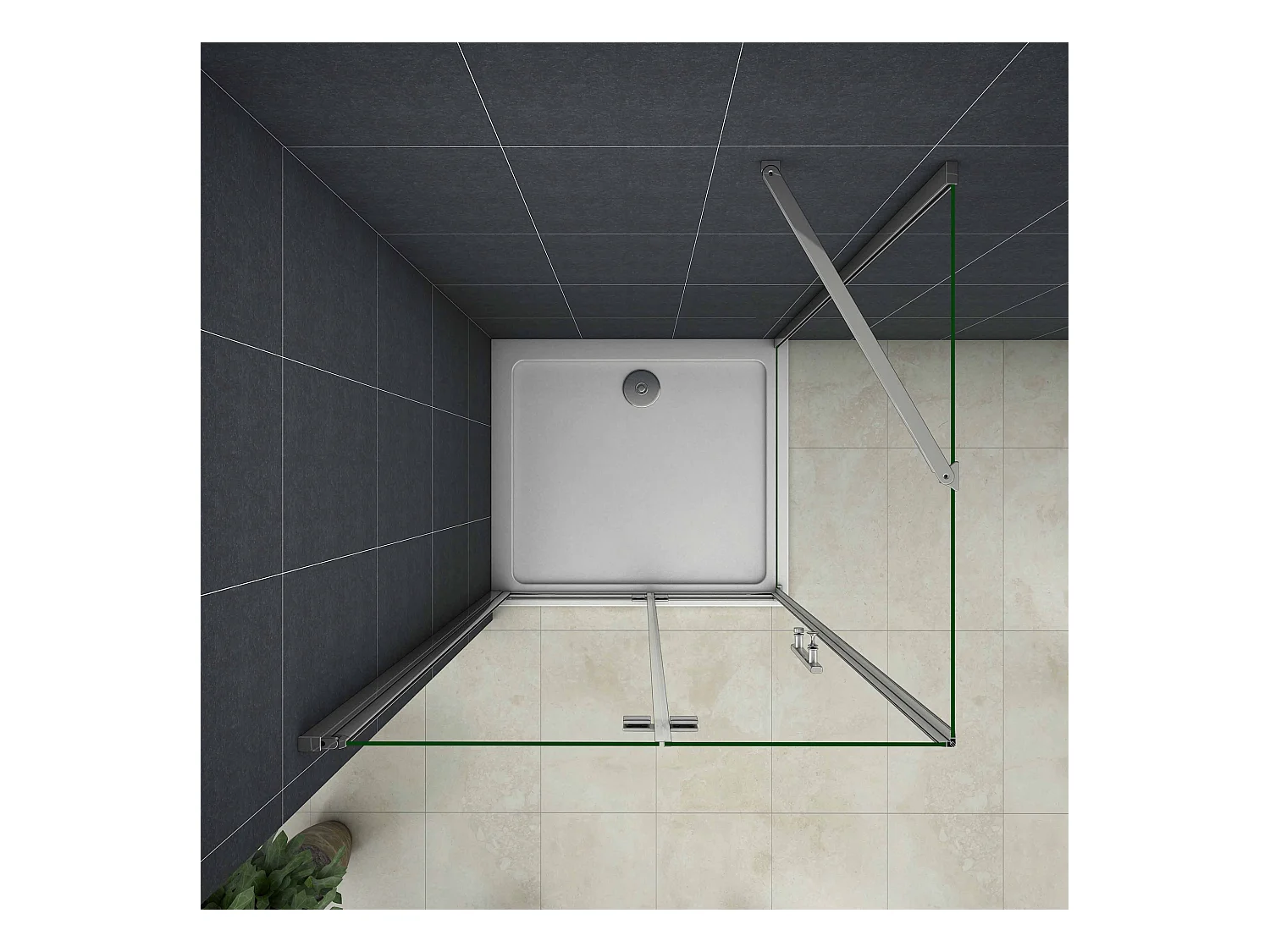 Porta de duche de fole e Painel lateral uma Barra 50cm Perfil cromado Vidro Anticalcário 6mm (740-760)x(680-700)x1950mm-AICA